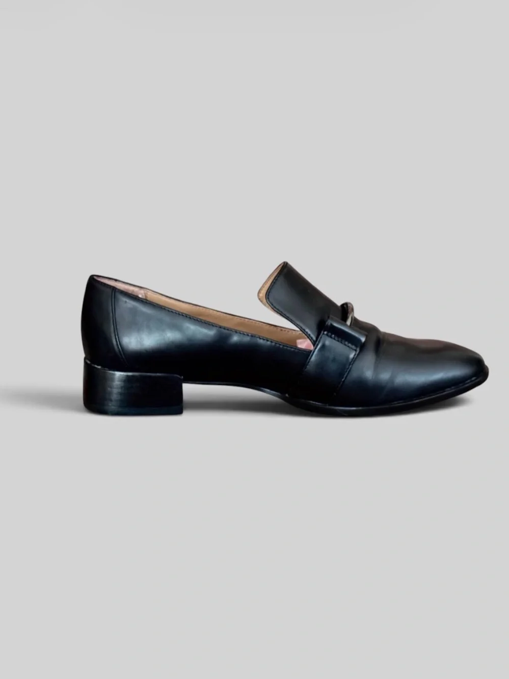 Linea Paolo Black Leather Silver Hardware Loafers 7.5 M